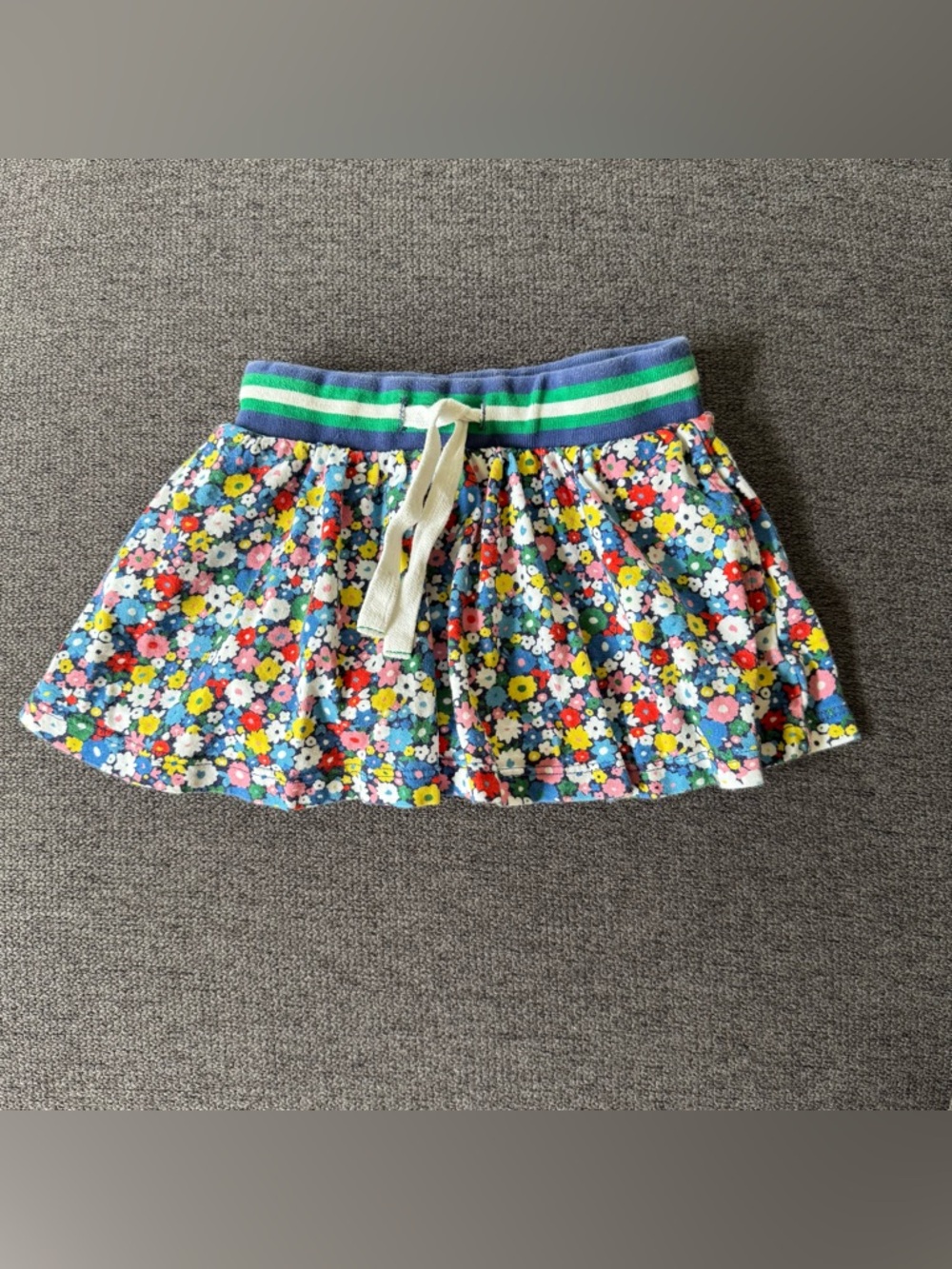 Boden Girls Floral Tiered Skirt Skort Striped Waistband 2T-3T
